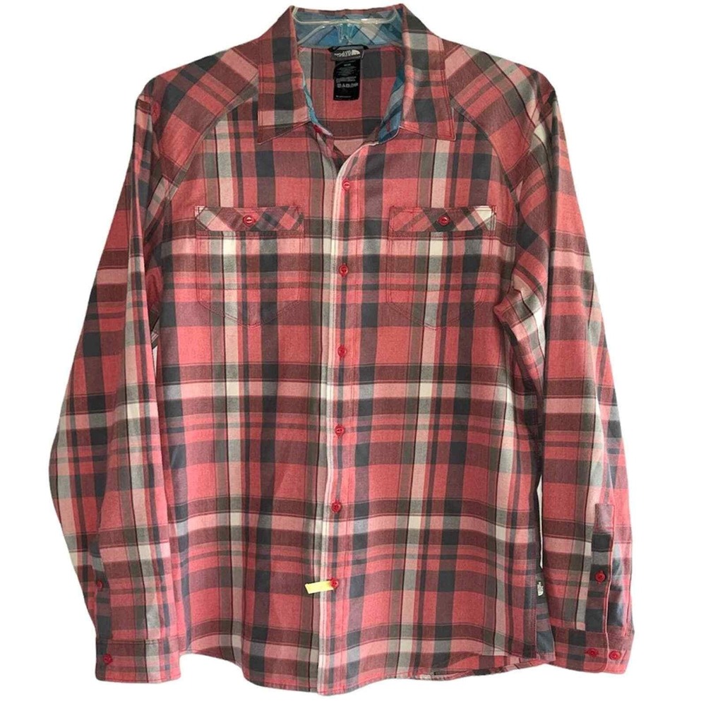 The North Face Plaid Button Down Shirt Mens Medium Red Grey Western Outdoor